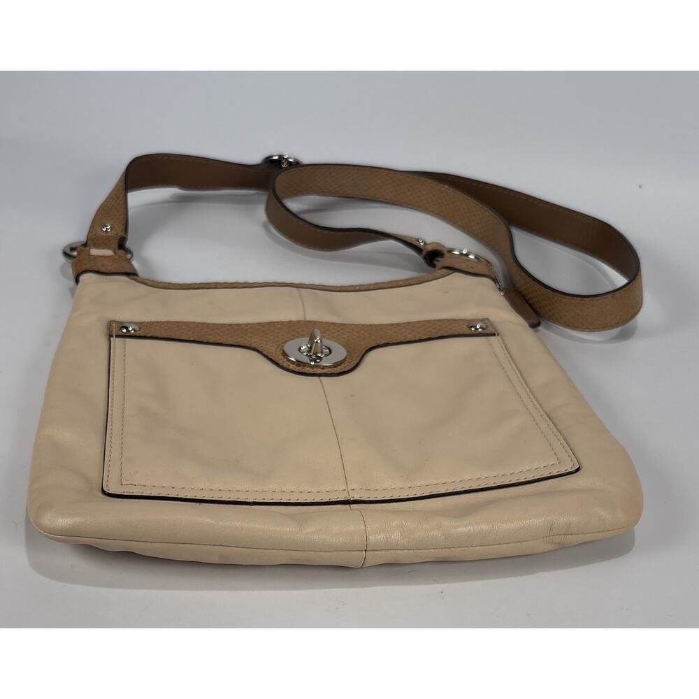 Coach F16533 Penelope Beige Leather Crossbody Bag Turnlock Ivory Snakeskin Purse - Picture 3 of 10